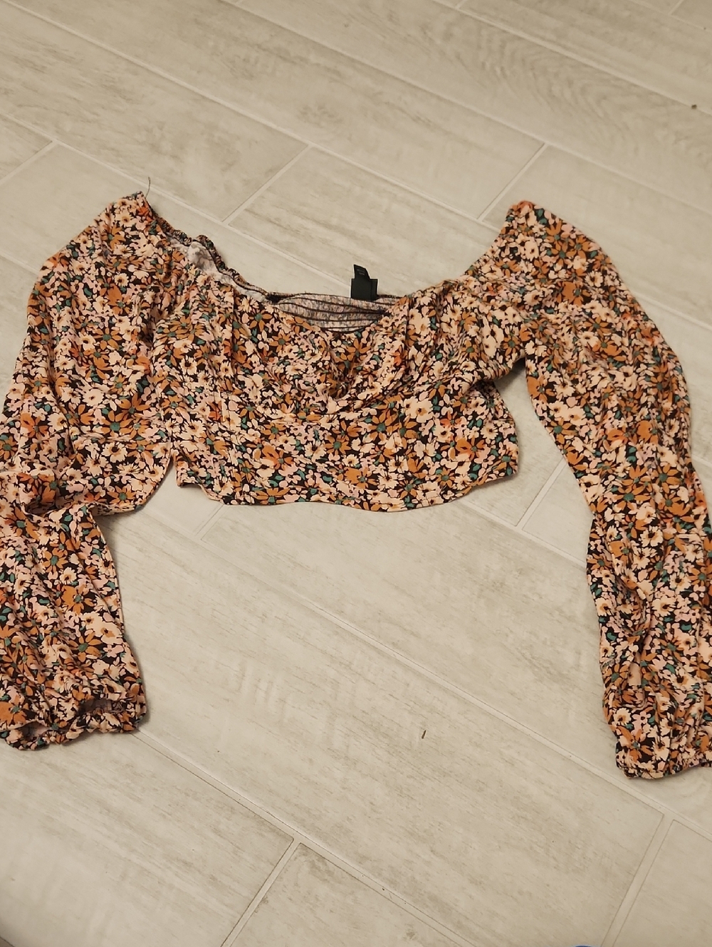 wild fable Peach Floral Off-Shoulder Crop Top